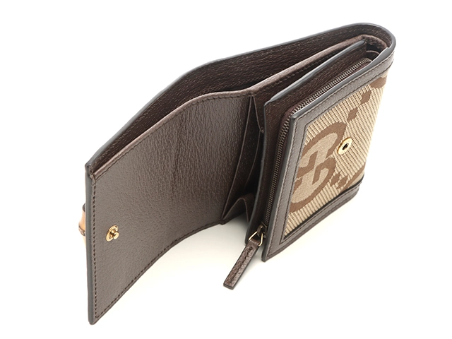 GUCCI グッチ　バンブー　ジャンボＧ　二つ折り財布　ベージュ／ダークブラ　【430】2148103917813