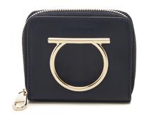 Ferragamo　フェラガモ　ガンチーニ　コンパクトファスナー財布 ネイビー　レザー【430】2148103918209