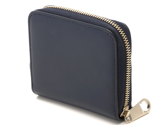 Ferragamo フェラガモ ガンチーニ コンパクトファスナー財布 ネイビー レザー【430】2148103918209
