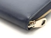 Ferragamo　フェラガモ　ガンチーニ　コンパクトファスナー財布 ネイビー　レザー【430】2148103918209