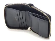 Ferragamo　フェラガモ　ガンチーニ　コンパクトファスナー財布 ネイビー　レザー【430】2148103918209