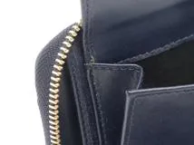 Ferragamo　フェラガモ　ガンチーニ　コンパクトファスナー財布 ネイビー　レザー【430】2148103918209