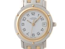 HERMES　エルメス　クリッパーコンビ　CL4.220　レディース　クォーツ　ホワイト文字盤　GP/SS【431】2148103920677