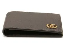 美品 入手困難 グッチ GGマーモント レザー 財布 GUCCI グッチ GGマーモント 二つ折り財布 ダークブラウン レザー