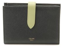 CELINE セリーヌ ミディアムストラップウォレット ネイビー/ライトグリーン カーフ 10B64.3BRU【472】YY