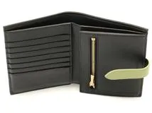 CELINE セリーヌ ミディアムストラップウォレット ネイビー/ライトグリーン カーフ 10B64.3BRU【472】YY