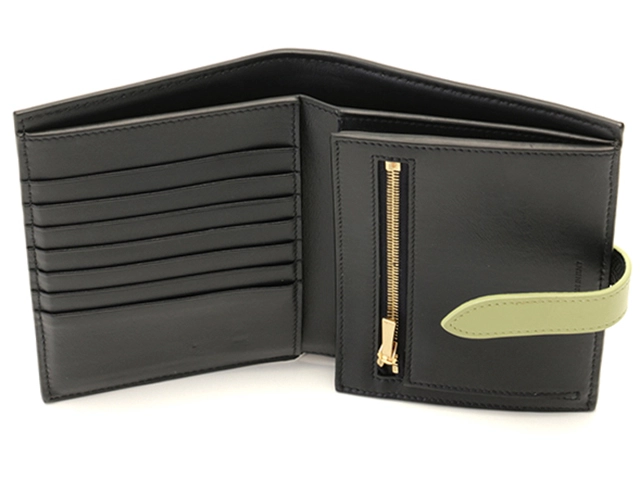 CELINE セリーヌ ミディアムストラップウォレット ネイビー/ライトグリーン カーフ 10B64.3BRU【472】YY