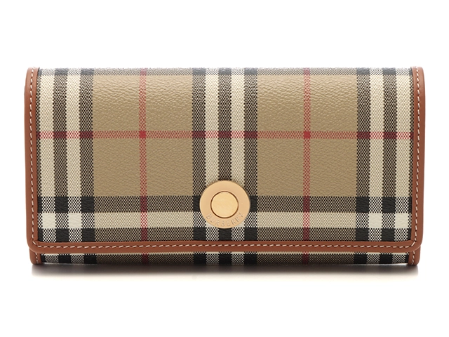 【美品】【BURBERRY】ノバチェック　ホースロゴ　長財布　フラップ Burberryバーバリー長財布 ノバチェック ホースロゴ刺繍 ブラウン系