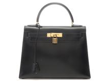 HERMES エルメス ケリー28 ブラック GP ゴールド金具 ○G刻 ボックスカーフ 2148103923289【200】