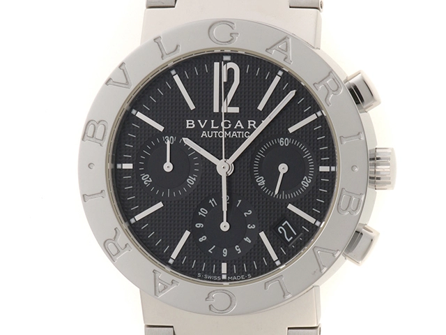 BVLGARI ブルガリ メンズ オートマチック ブルガリブルガリ クロノ BB38CH ブラック文字盤 SS【472】HK