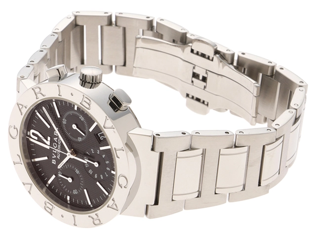 BVLGARI ブルガリ メンズ オートマチック ブルガリブルガリ クロノ BB38CH ブラック文字盤 SS【472】HK