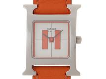 HERMES　エルメス　Hウォッチ 2001年 銀座限定　HH1.210　ホワイト/オレンジ文字盤　ステンレススチール/革　クオーツ　レディース時計　2148103924576【207】
