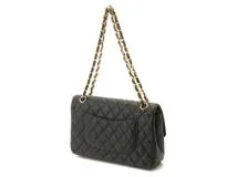 CHANEL　シャネル　マトラッセWフラップ25　Wチェーンショルダー　ブラック/ゴールド金具　キャビア　A01112【433】2143300231069