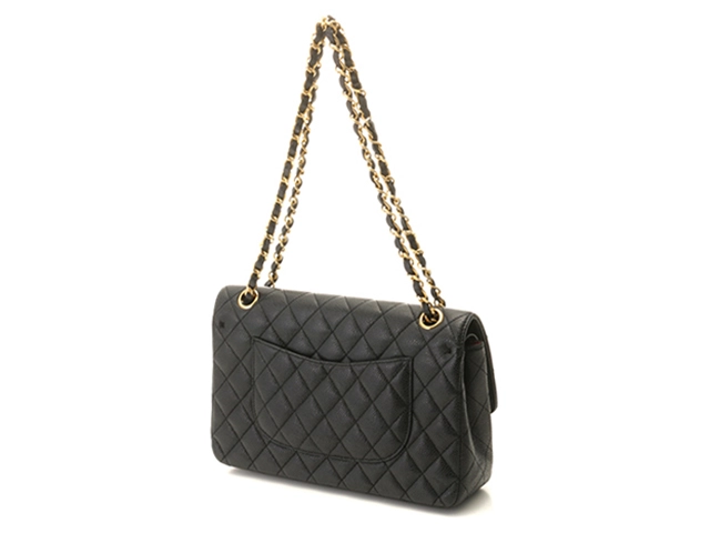 CHANEL　シャネル　マトラッセWフラップ25　Wチェーンショルダー　ブラック/ゴールド金具　キャビア　A01112【433】2143300231069