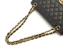 CHANEL　シャネル　マトラッセWフラップ25　Wチェーンショルダー　ブラック/ゴールド金具　キャビア　A01112【433】2143300231069