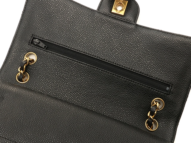 CHANEL　シャネル　マトラッセWフラップ25　Wチェーンショルダー　ブラック/ゴールド金具　キャビア　A01112【433】2143300231069