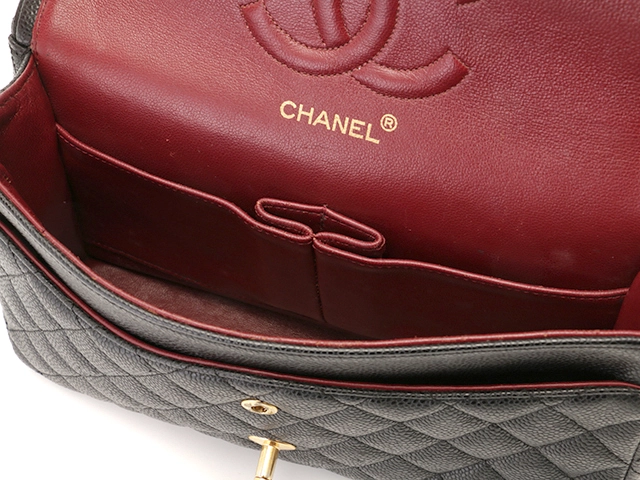 CHANEL　シャネル　マトラッセWフラップ25　Wチェーンショルダー　ブラック/ゴールド金具　キャビア　A01112【433】2143300231069