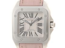 Cartier カルティエ 腕時計 2015年並行品 サントス100 MM W20126X8 ホワイト文字盤 ステンレス/アリゲーター 自動巻き【472】SJ