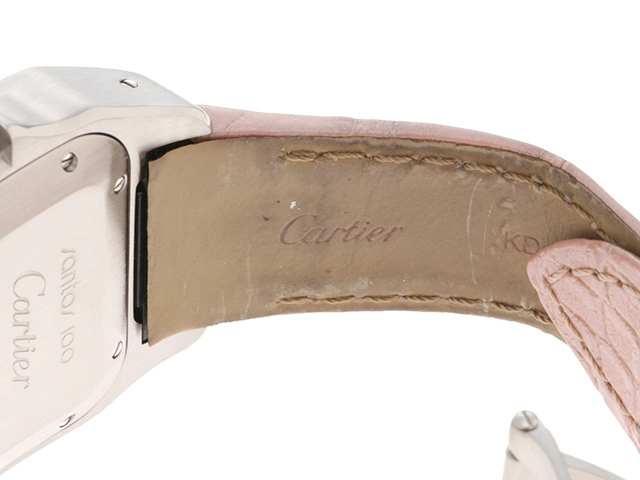 Cartier カルティエ 腕時計 2015年並行品 サントス100 MM W20126X8 ホワイト文字盤 ステンレス/アリゲーター 自動巻き【472】SJ