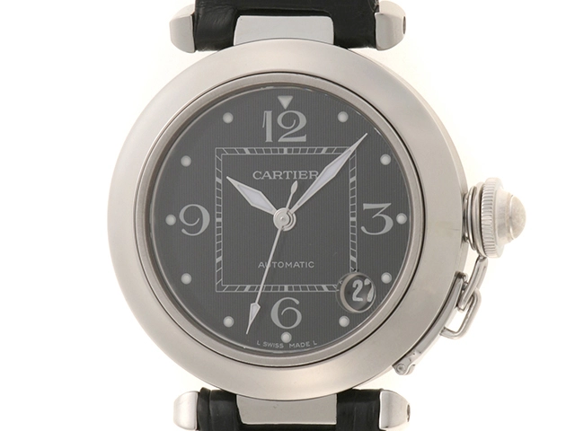 Cartier カルティエ 腕時計 パシャC W3106099 SS/アリゲーターベルト ブラック文字盤 自動巻き【472】TS