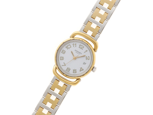 HERMES エルメス 腕時計 プルマン コンビ GP/SS ホワイト文字盤【472】TS