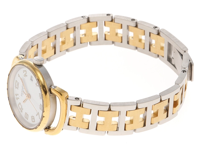 HERMES エルメス 腕時計 プルマン コンビ GP/SS ホワイト文字盤【472】TS