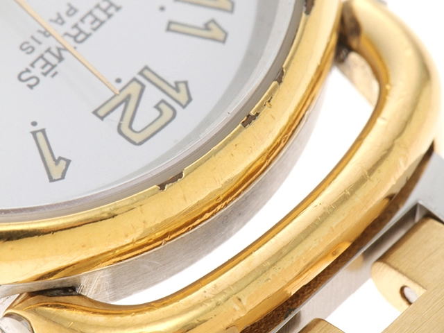 HERMES エルメス 腕時計 プルマン コンビ GP/SS ホワイト文字盤【472】TS