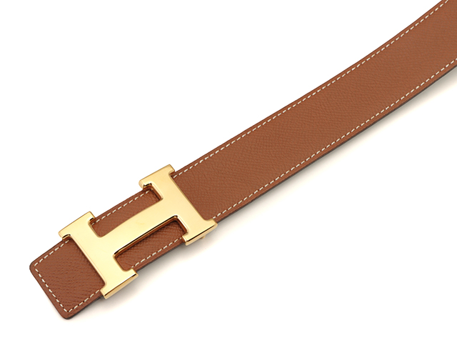 HERMES エルメス Hベルト 32mm ゴールド/ダークブラウン