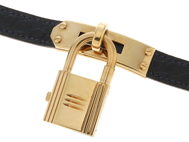 HERMES エルメス レディース クォーツ ケリーウォッチ KE1.201 ゴールド文字盤 GP/クロコレザー(〇W刻印/1993年年頃) 現状販売【472】HK