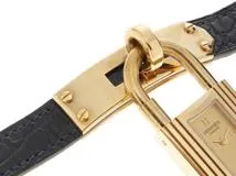 HERMES エルメス レディース クォーツ ケリーウォッチ KE1.201 ゴールド文字盤 GP/クロコレザー(〇W刻印/1993年年頃) 現状販売【472】HK