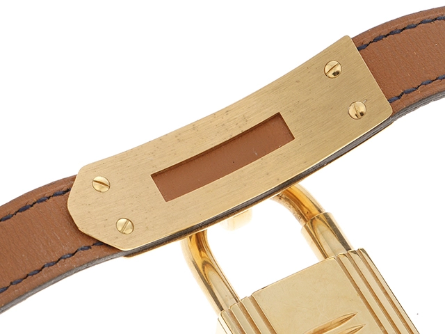 HERMES エルメス レディース クォーツ ケリーウォッチ KE1.201 ゴールド文字盤 GP/クロコレザー(〇W刻印/1993年年頃) 現状販売【472】HK