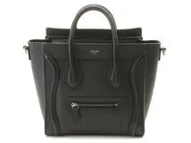 美品　セリーヌ　ナノショッパー　キャンバス　レザー　2way バッグ　ブラック CELINE セリーヌ ラゲージ ナノショッパー 2WAYバッグ