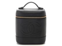 CHANEL シャネル ココマーク縦型バニティ ブラック/ゴールド金具 キャビアスキン A01998【472】YY