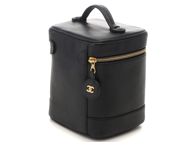 CHANEL シャネル ココマーク縦型バニティ ブラック/ゴールド金具 キャビアスキン A01998【472】YY