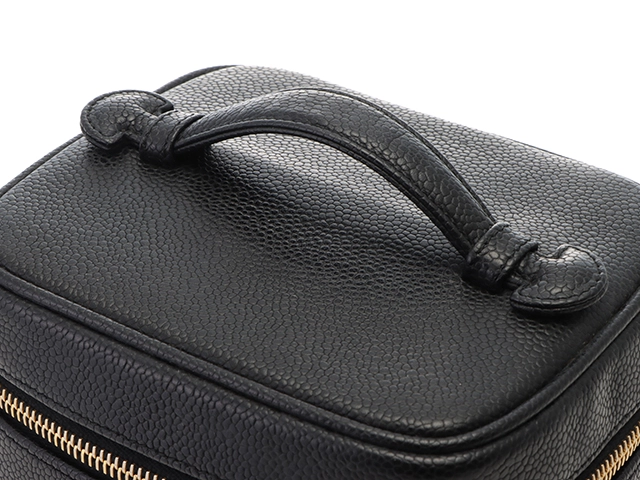 CHANEL シャネル ココマーク縦型バニティ ブラック/ゴールド金具 キャビアスキン A01998【472】YY