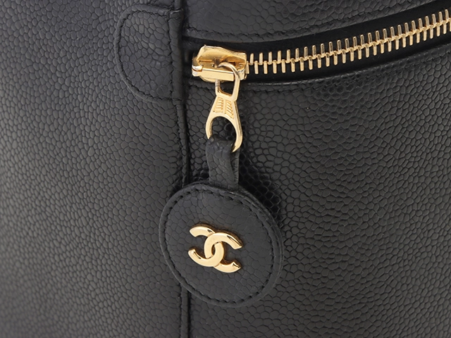 CHANEL シャネル ココマーク縦型バニティ ブラック/ゴールド金具 キャビアスキン A01998【472】YY