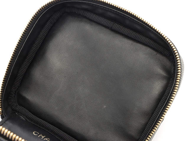 CHANEL シャネル ココマーク縦型バニティ ブラック/ゴールド金具 キャビアスキン A01998【472】YY