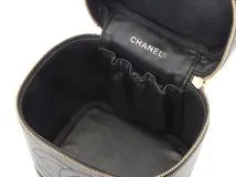 CHANEL シャネル ココマーク縦型バニティ ブラック/ゴールド金具 キャビアスキン A01998【472】YY