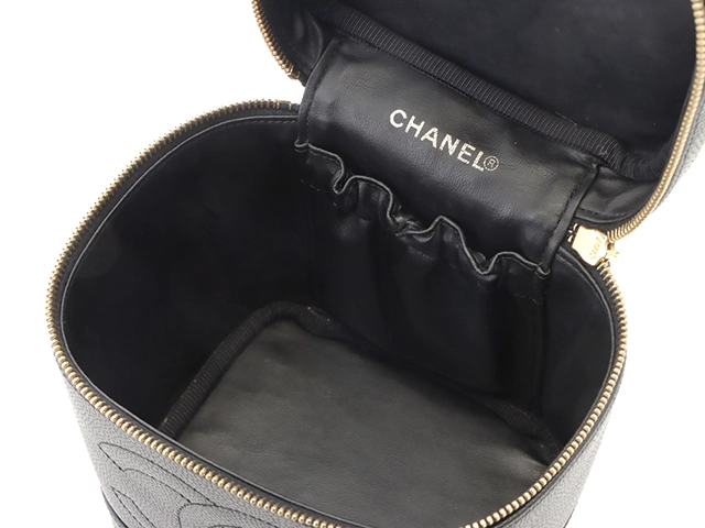 CHANEL シャネル ココマーク縦型バニティ ブラック/ゴールド金具 キャビアスキン A01998【472】YY