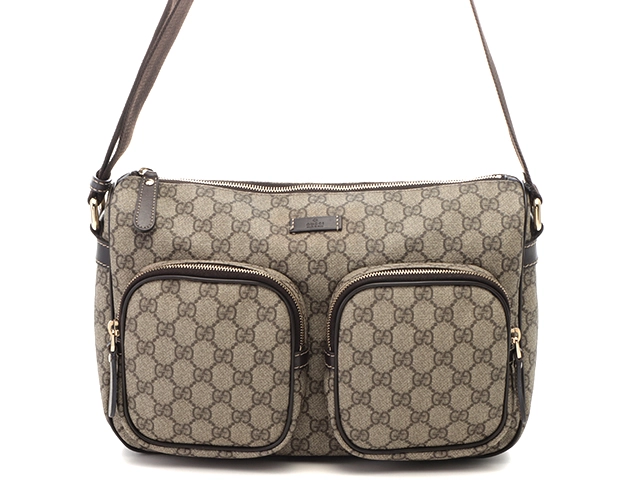 【グッチ】ショルダーバッグ キャンバス　レザー GGスプリーム　ワンショルダー GUCCI グッチ GGスプリーム ショルダーバッグ ベージュ/ダーク