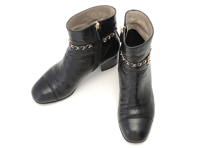 CHANEL シャネル チェーンショートブーツ レディース37 ブラック