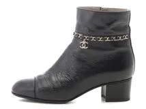 CHANEL シャネル チェーンショートブーツ レディース37 ブラック