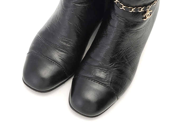 CHANEL　シャネル　チェーンショートブーツ　レディース37　ブラック　レザー/GP　G35009X53109　2148103931932　【432】