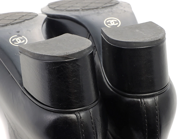 CHANEL　シャネル　チェーンショートブーツ　レディース37　ブラック　レザー/GP　G35009X53109　2148103931932　【432】