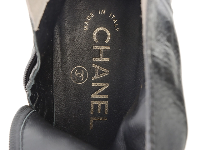 CHANEL　シャネル　チェーンショートブーツ　レディース37　ブラック　レザー/GP　G35009X53109　2148103931932　【432】