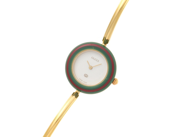 GUCCI　グッチ　チェンジベゼル　11/12　ホワイト文字盤　ゴールドメッキ　クオーツ　レディース時計　2148103933882【207】