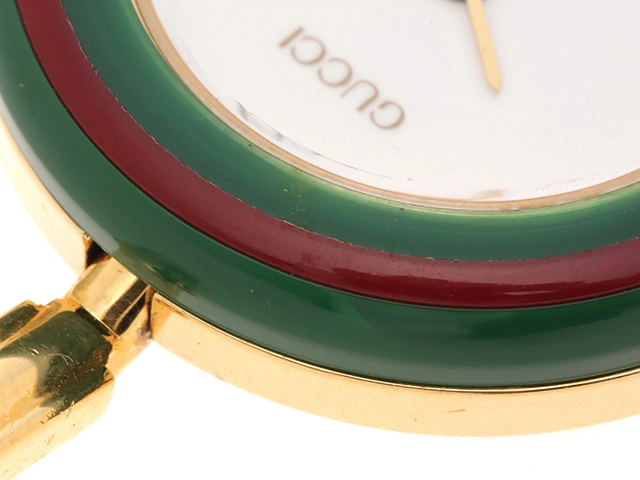 GUCCI　グッチ　チェンジベゼル　11/12　ホワイト文字盤　ゴールドメッキ　クオーツ　レディース時計　2148103933882【207】