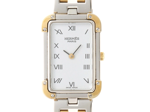 専用421 稼働HERMES 時計　プロフィール　レディース　ゴールド　ホワイト HERMES（エルメス） プロフィール デイト 腕時計 SS×金メッキ クオーツ