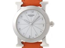 HERMES エルメス レディース クォーツ Hウォッチ ロンド HR1.210 ホワイト文字盤 SS/レザー(□J刻印/2006年頃)【472】HK