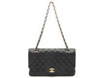 CHANEL シャネル マトラッセＷフラップ  Ｗチェーン ショルダーバッグ ブラック GP キャビアスキン A01112